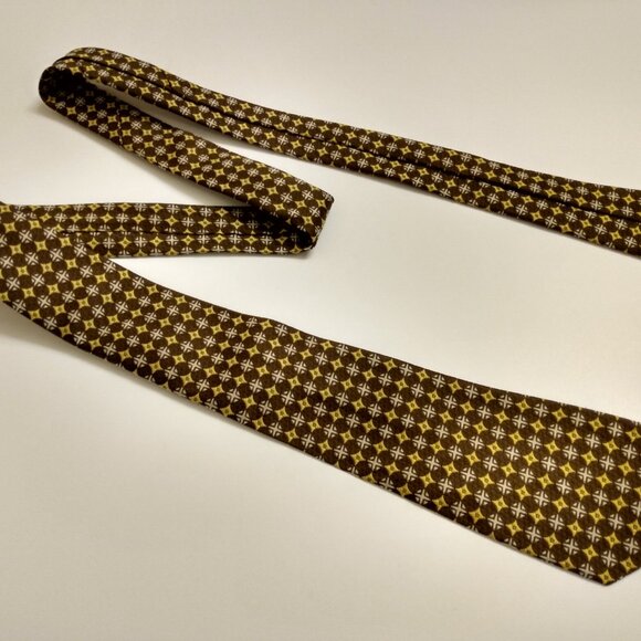 Vintage Men's NeckTie Bon Vivant Omega 60s 70s Retro Neck Tie Brown Yellow - Picture 7 of 7
